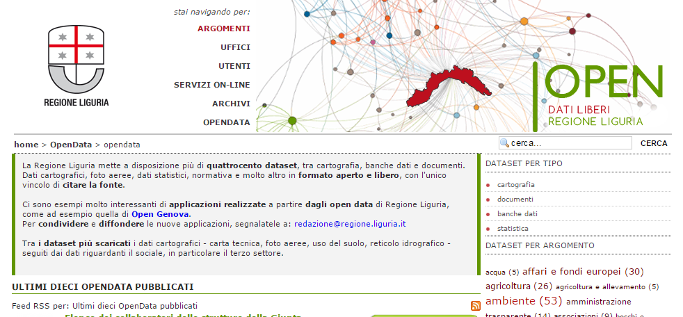 OPEN DATA IN LIGURIA Portale open data dati.liguria.it Molti geodati!