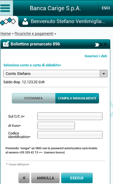 gruppocarige.it Accesso con iphone e Android Conto di addebito: selezionare il conto di addebito. Sul C/C n: inserire il numero di conto corrente postale presente sul bollettino.