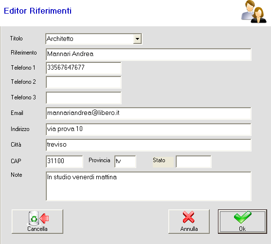 LA GESTIONE DEL CONTATTO GAMMA permette di registrare tutte le informazioni del contatto compresi i numeri telefonici personali e tutte le figure utili alla trattativa.