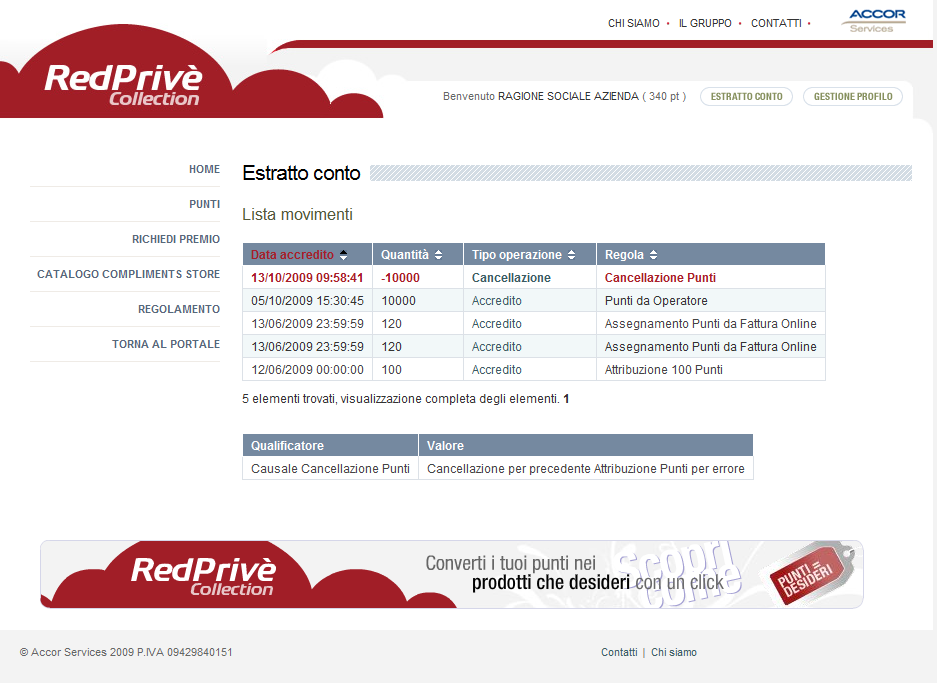Case history Accor Services - Red Privè Collection Il portale clienti Red Privè: estratto conto Trasparenza nei