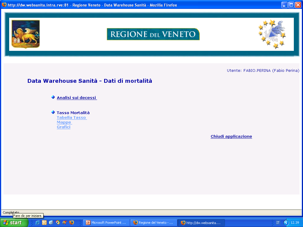 L accesso al sistema di analisi dei dati di mortalità (cubo multidimensionale) avviene attraverso l homepage dell