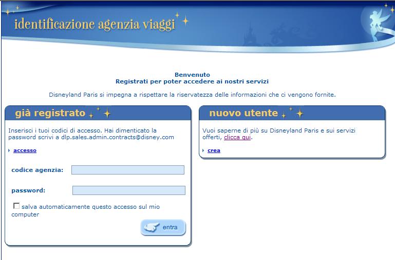 2.2.2. Come richiedere online i codici d accesso Vai sul sito di prenotazione online di Disneyland Paris https://book.disneylandparis.com/login.aspx?