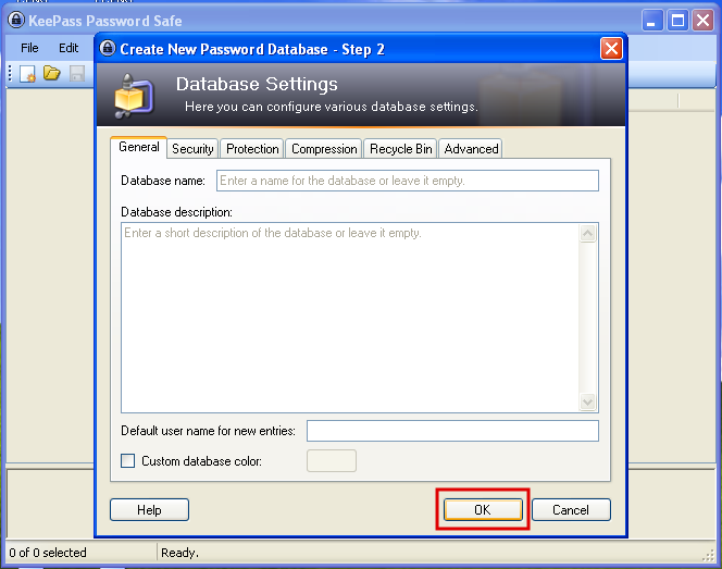 3. Inserire la password del database.