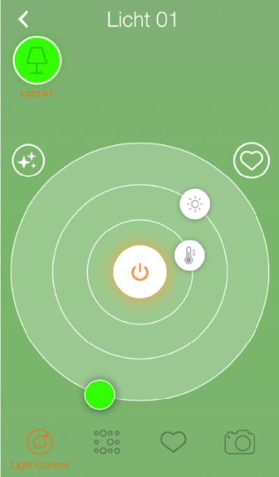 Luci Impostazioni standard, panoramica degli stati, aggiunta o rimozione di luci Stato connessione Tocca qui per cambiare le impostazioni (colore, temperatura di colore, livello di regolazione) Tocca