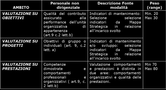 Il sistema: valutazione dei dipendenti non responsabili La misurazione e valutazione della performance individuale dei dipendenti è realizzata dai Responsabili di Posizione Organizzativa e Dirigenti