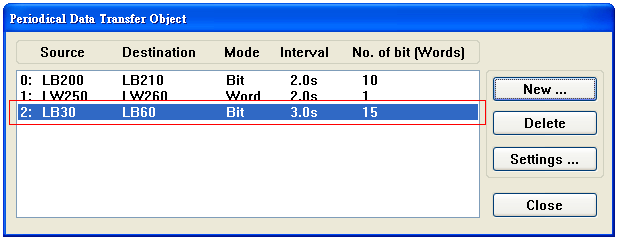 Quando selezionato Bit type per [address type], l unità di trasferimento è il Bit.