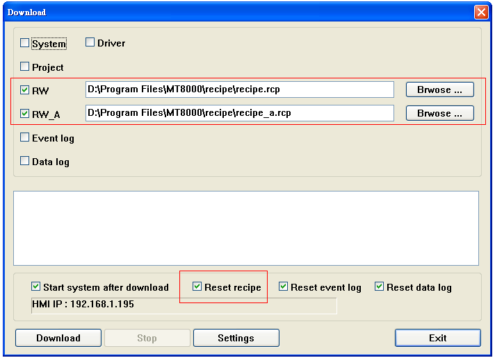 2. Aggiornamento Ricette tramite CF Card o USB Disk Riferirsi alla sezione Project Manager per informazioni. 3.