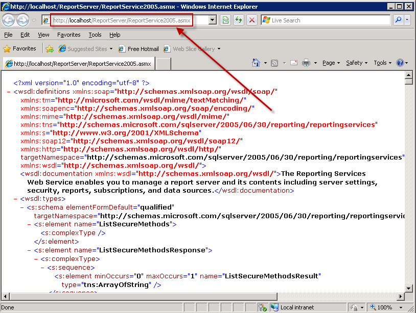 Configurazione di SQL Server Reporting Services 2. Fare clic con il tasto destro del mouse sulla pagina ReportService2005.asmx e selezionare l'opzione Sfoglia. 3.