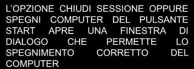 Lo spegnimento È NECESSARIO CHIUDERE CORRETTAMENTE IL SISTEMA OPERATIVO PER MANTENERE INTEGRI I FILE DI