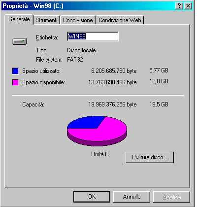 La scheda Generale Selezionando l icona del disco fisso e scegliendo Proprietà dal menù File si ottengono le informazioni relative all