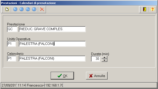 Tabelle di Base Prestazioni Correlazione tra Unità Operative e Calendari di disponibilità Possibilità di associare un numero indefinito di Unità Operative e di Calendari di disponibilità per una