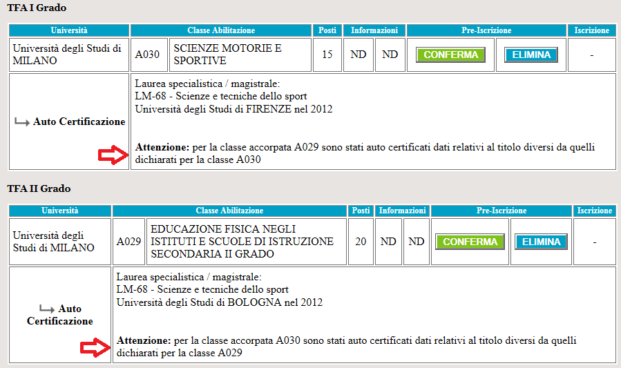 Se il candidato decide di pre-iscriversi anche alla classe A030, al termine di tutti i passaggi, la situazione è quella riprodotta in figura 30: Figura 30 Il test che il candidato sostiene presso l