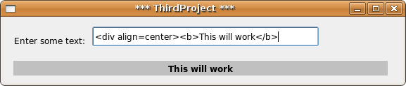 A Beginner s Guide to Gambas 3 Figura 2: Utilizzo del formato HTML per l output di TextLabel. Figura 3: Output modificato di TextLabel utilizzando la formattazione HTML.