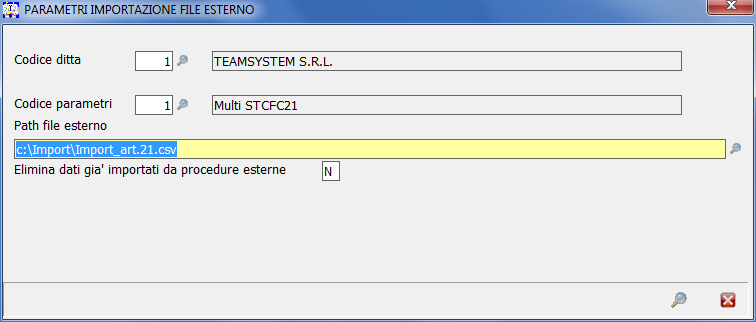 Qualra si intenda prcedere all imprtazine dei dati da file telematic è dapprima necessari indicare il cdice della ditta per cui si deve imprtare il file ed a seguire il path in cui è archiviat il