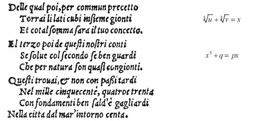 Sulle prime Cardano non capisce, e chiede aiuto a Tartaglia, che dà una spiegazione più dettagliata.