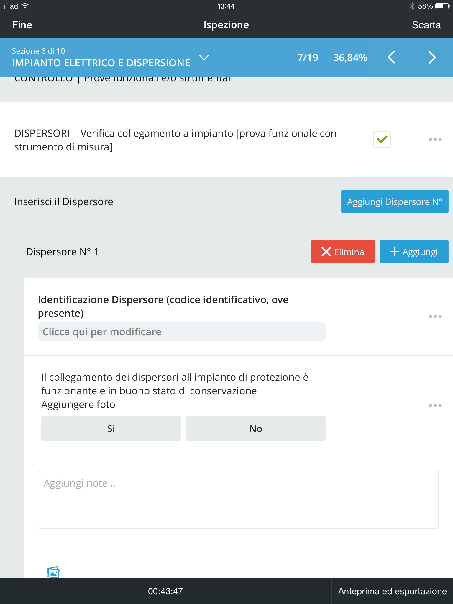 Sezione del template relativo al controllo