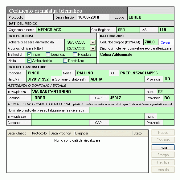 7. Certificato di Malattia INPS Telematico Da oggi anche per la Regione Lombardia, è disponibile il nuovo certificato di Malattia Telematico da inviare direttamente all'inps dal programma.