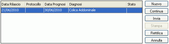 All'interno della finestra Malattia Telematico, in basso, viene visualizzato lo storico dei certificati.