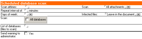 4.3.3. Scansione pianificata del database In questa area del modulo di configurazione di AVG per Lotus Notes/Domino Server è possibile programmare la scansione dei database del server.