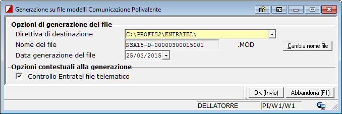 Premere Generazione (Invio) Prendere nota molto bene della cartella in cui viene salvato il file, e del nome che viene dato al file telematico per poterlo poi inviare.