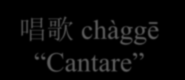 唱 歌 chàggē Cantare Strutture verbo oggetto in cui il rapporto logico è talmente stretto da risultare verbi transitivi usati intransitivamente.