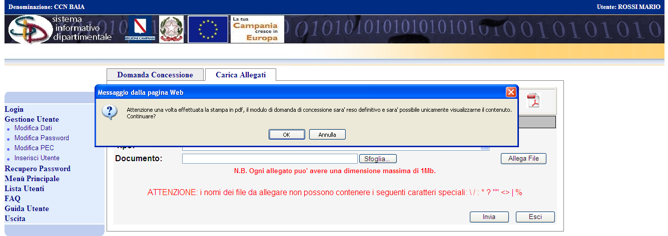 STAMPA PDF e FIRMA DIGITALE DELLA DOMANDA Al fine di procedere all invio della domanda è necessario: o effettuare la stampa in pdf della Domanda di Concessione Contributo cliccando sul bottone Stampa