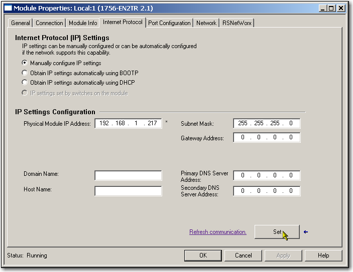 Capitolo 1 Installare un modulo di comunicazione EtherNet/IP 1756 Impostare l indirizzo IP di rete con l ambiente Studio 5000 Attenersi alla seguente procedura per utilizzare l ambiente Studio 5000