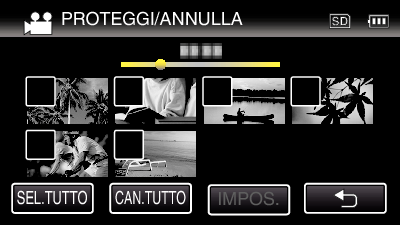 Editing Protezione/Rimozione della protezione dei file selezionati Protegge o rimuove la protezione dei file selezionati 1 Aprire il monitor LCD 0 <File raggruppati> 0 Toccare A o B per selezionare