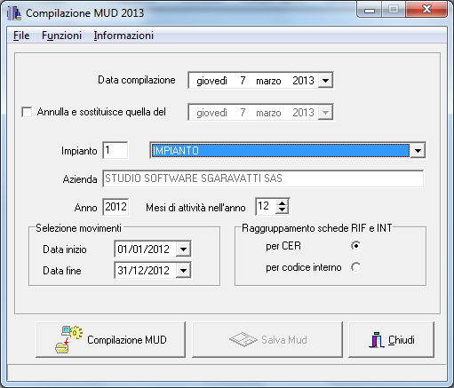 8. Compilazione del Mud La funzione di compilazione del Mud produce il file mud2012.000 che può essere trasmesso tramite il sito www.mudtelematico.