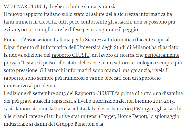 Etalia CLUSIT, il cyber