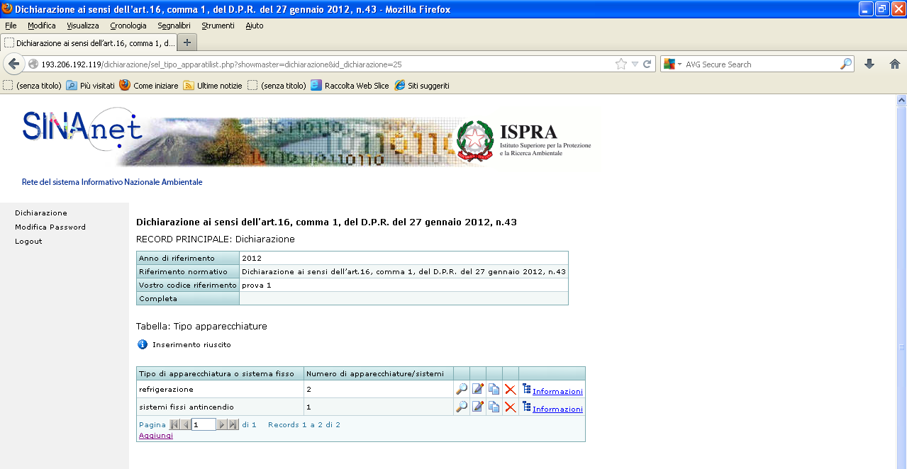 dati relativi ad un altra tipologia di apparecchiature.