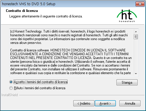 10. honestech 3. Installazione di honestech VHS to DVD 5.0 3.1. Installazione di honestech VHS to DVD 5.0 3.1.1. Fare clic su [Avanti >] per continuare l installazione.