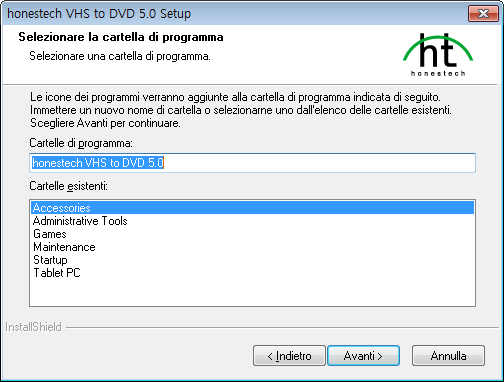 11. VHS to DVD 5.0 3.1.3. Fare clic su [Cambia ] per installare il software in una cartella diversa. Fare clic su [Avanti >] per continuare l installazione. 3.1.4.