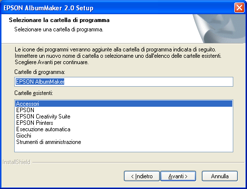 Immettere il numero di serie riportato nell adesivo sulla custodia del CD nel campo Numero di serie. 6. Verificare la cartella di installazione del programma e fare clic sul pulsante Avanti.