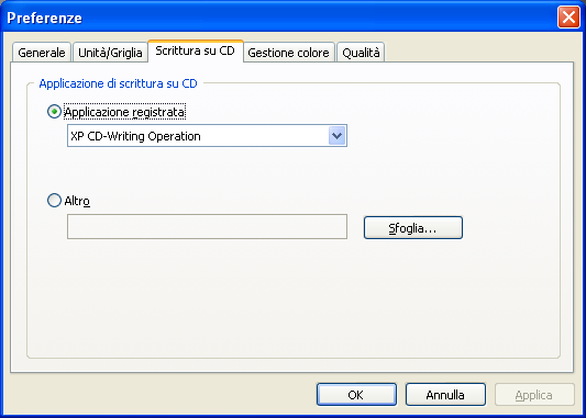 Preferenze - scheda Scrittura su CD Selezionare l applicazione di masterizzazione CD per la funzione di scrittura CD.