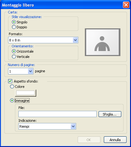 Impostazione dell immagine di sfondo delle pagine 1. Dalla finestra di dialogo Montaggio libero, selezionare la casella di controllo Aspetto sfondo. 2.