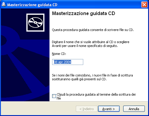 Immettere il nome del CD, se necessario, e fare clic sul pulsante Avanti.