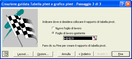 7.1 Creazione di un rapporto di tabella pivot. Per creare un rapporto di tabella pivot, si esegue la Creazione guidata Tabella pivot e grafico pivot che viene attivata tramite il menù Dati.