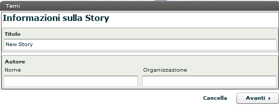 Come creare le storie in StX Il pulsante per creare una nuova storia è crea. Cliccando su tale pulsante compare questa schermata Scegliamo una storia standard, di cui si consiglia l utilizzo.