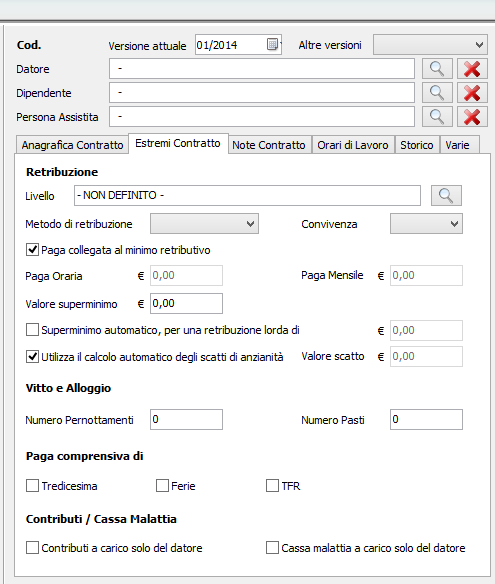 B. Estremi Contratto. In questa scheda vanno inseriti i parametri della retribuzione. GESTIONE PAGA Per prima cosa selezionare il livello retributivo di appartenenza.