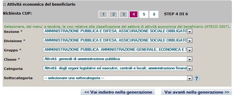 - Natura CONCESSIONE DI CONTRIBUTI AD ALTRI SOGGETTI (DIVERSI DA UNITA PRODUTTIVE), - CUP cumulativo le voci della classificazione sono preimpostate, ma modificabili.