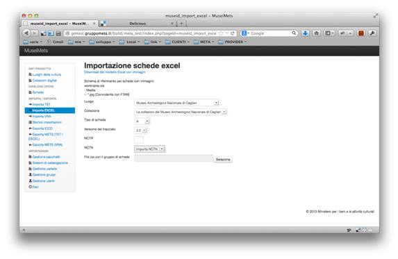 NOTA Dalla schermata è possibile scaricare il modello vuoto da utilizzarsi per la compilazione delle schede di catalogo nel formato