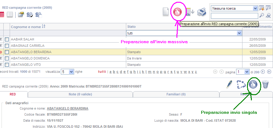 Anche in questo caso il sistema effettuerà un diagnostico del red selezionato e proporrà la seguente pagina in cui indicherà se il red è stato predisposto all invio oppure no in quanto non ha passato