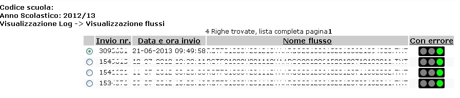 Il Sidi evidenzierà in un elenco le trasmissioni effettuate, indicando a fianco l esito di ciascun flusso. Se il semaforo è verde ( ) il flusso è stato completamente accettato dal SIDI.