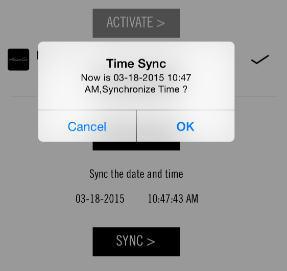 Sincronizzazione Orario e Data con l'app Mobile Una volta connesso l'orologio, il modo più semplice di impostare orario e data è attraverso il pulsante Sincronizza nella app.