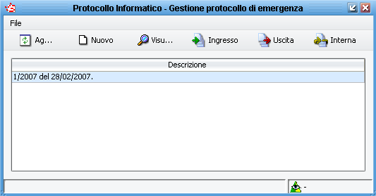 Protocollazione in Emergenza Una volta creato il registro di emergenza di cui al paragrafo precedente, permette agli utenti abilitati di inserire nel protocollo informatico i documenti registrati sul