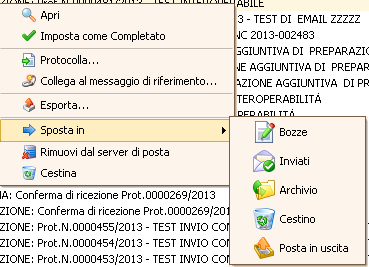 Esporta su File System il messaggio di Posta. Utile per Assistenza in caso di problemi in fase di protocollazione.
