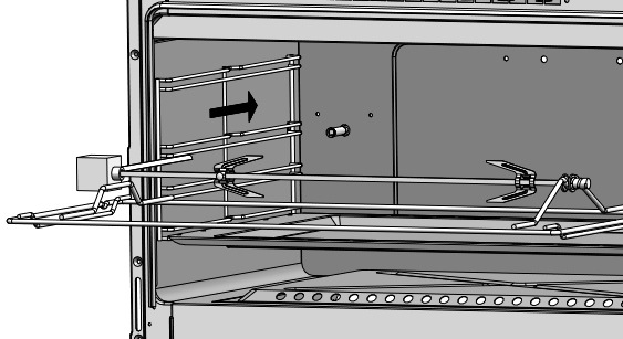 forno. Inserire anche in questo caso la pietanza ben fissata con gli appositi ganci a forchetta dell asta \seconda dei modelli).