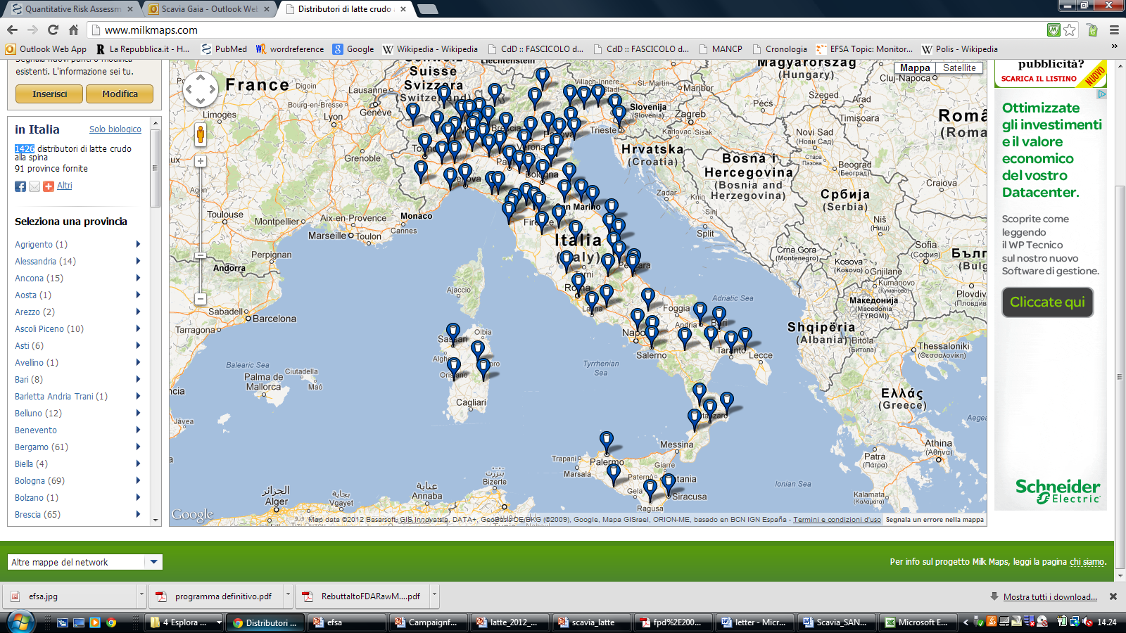 Vendita di lattecrudo in Italia 1426 distributori di latte crudo, dislocati in 91 province 1382 (fonte: Min.