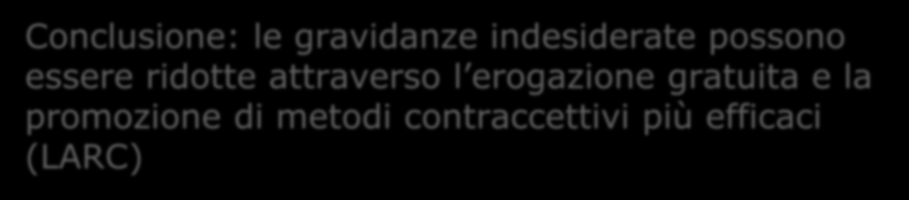 Erogazione gratuita di contraccettivi Il tasso di aborto nella coorte è risultato significativamente inferiore rispetto alla media regionale e nazionale